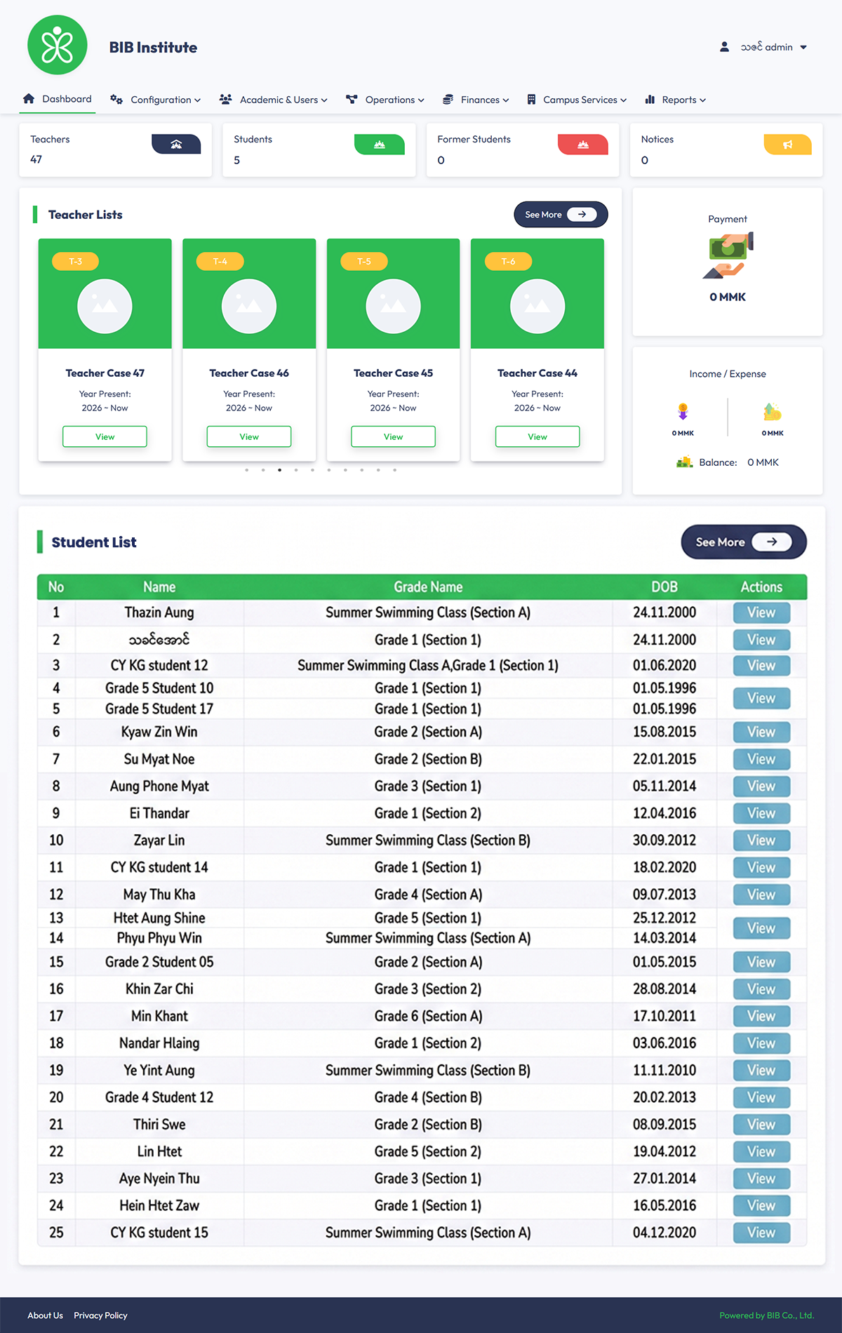 School Management System Dashboard